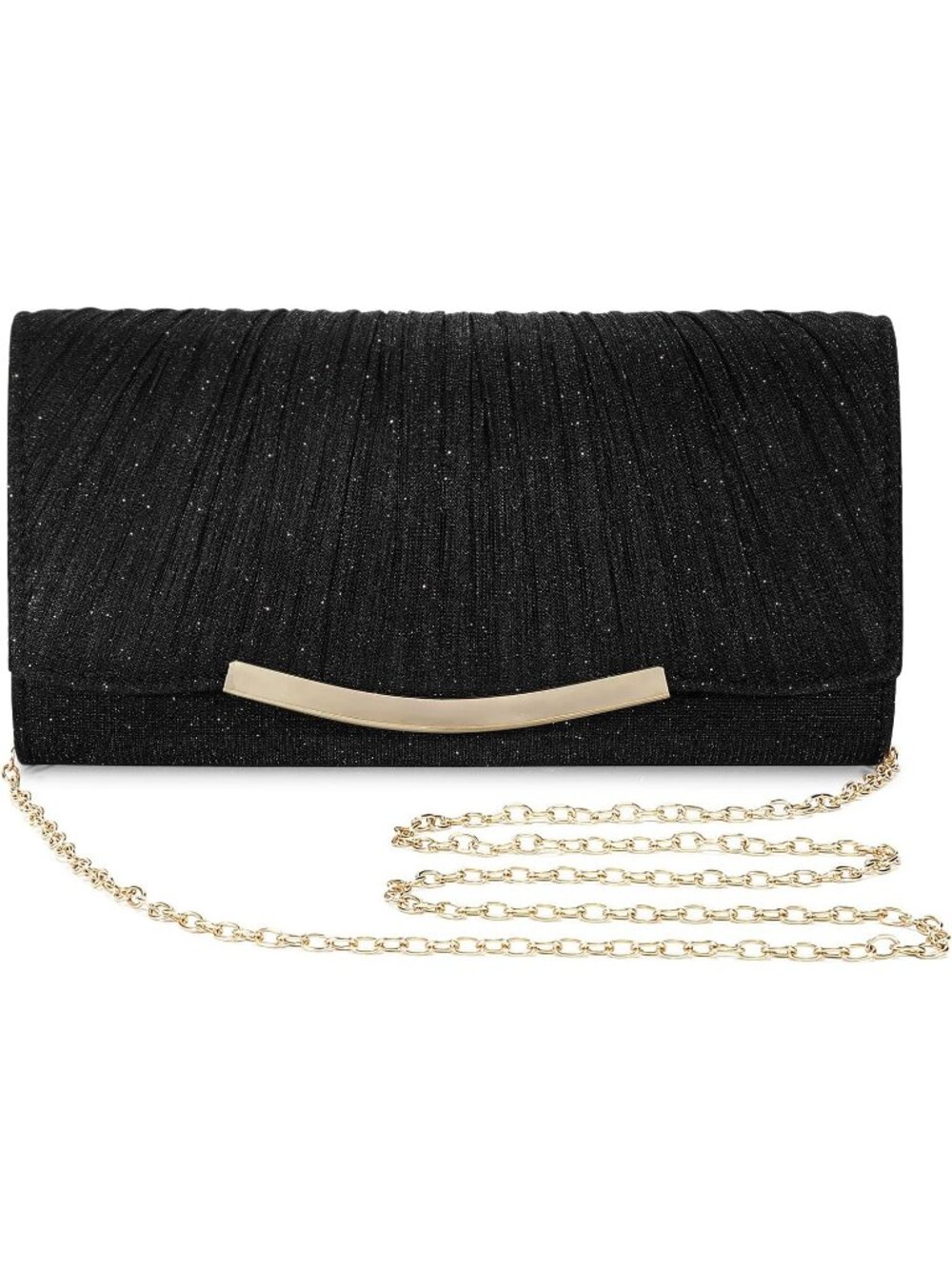 Women's Black Glitter Clutch Purses Formal Party Elegant Evening Bag With Chain